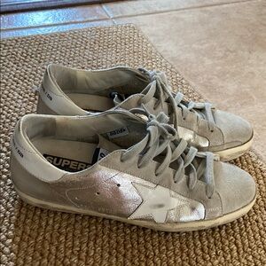 Golden Goose Silver Sneakers with Star Detail